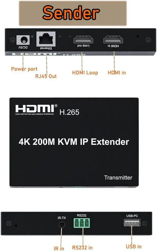 Alt view image 6 of 6 - 4K HDMI KVM Extender HDMI KVM Splitter Over Cat5e/6 Cable up to 200M Receiver Sender for window Mac 4K 30Hz KVM