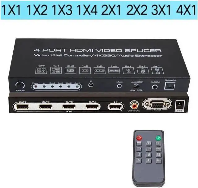 Main image of Video Wall Controller Splicer, 4K @30Hz 4 Port HDMI Multimedia Interface Switcher, IR RS232 2X2 TV 4K 1x2 1x3 1x4 Processor SPDIF 3.5mm Out Audio HDMI Video Splicer Splitter Switch