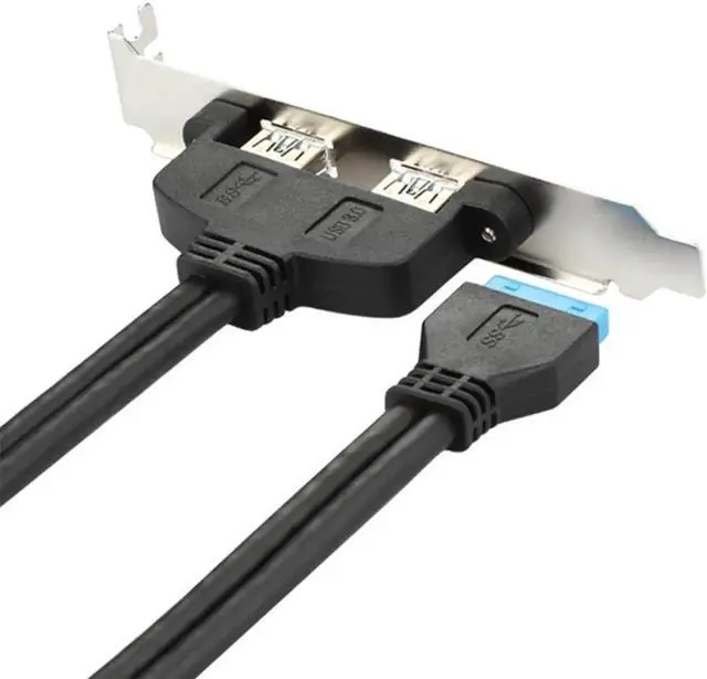 Alt view image 6 of 6 - For PC Computer Bracket To 20Pin Female Screw Mount Baffle Cable PCI Panel Copper Wire Rear Motherboard Header Dual USB 3.0