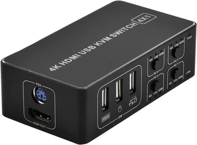 Alt view image 4 of 6 - Switch HDMI 4K 60Hz 4x1 USB KVM Switcher 4 Port in 1 out Dual Port HDMI 2.0 4K 2X1 KVM Switches 4 PC Share Monitor Keyboard