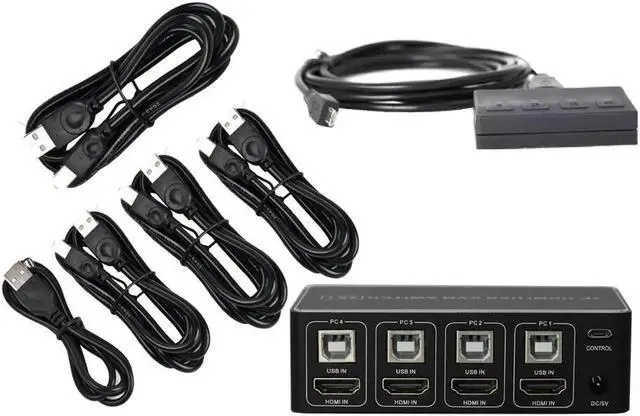 Alt view image 5 of 6 - Switch HDMI 4K 60Hz 4x1 USB KVM Switcher 4 Port in 1 out Dual Port HDMI 2.0 4K 2X1 KVM Switches 4 PC Share Monitor Keyboard