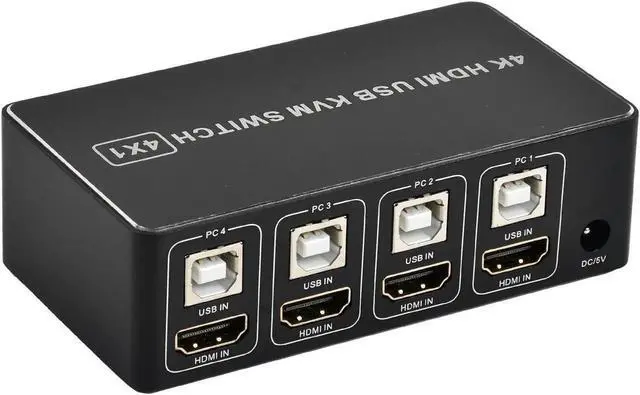 Alt view image 3 of 6 - Switch HDMI 4K 60Hz 4x1 USB KVM Switcher 4 Port in 1 out Dual Port HDMI 2.0 4K 2X1 KVM Switches 4 PC Share Monitor Keyboard