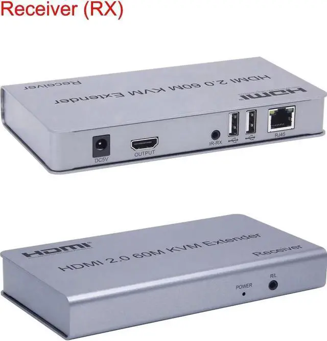 Alt view image 3 of 6 - 4K 60HZ HDMI 2.0 KVM Extender Via RJ45 Ethernet CAT6 Cable to 60M HDMI USB Extender Video Audio Transmit Support Keyboard Mouse