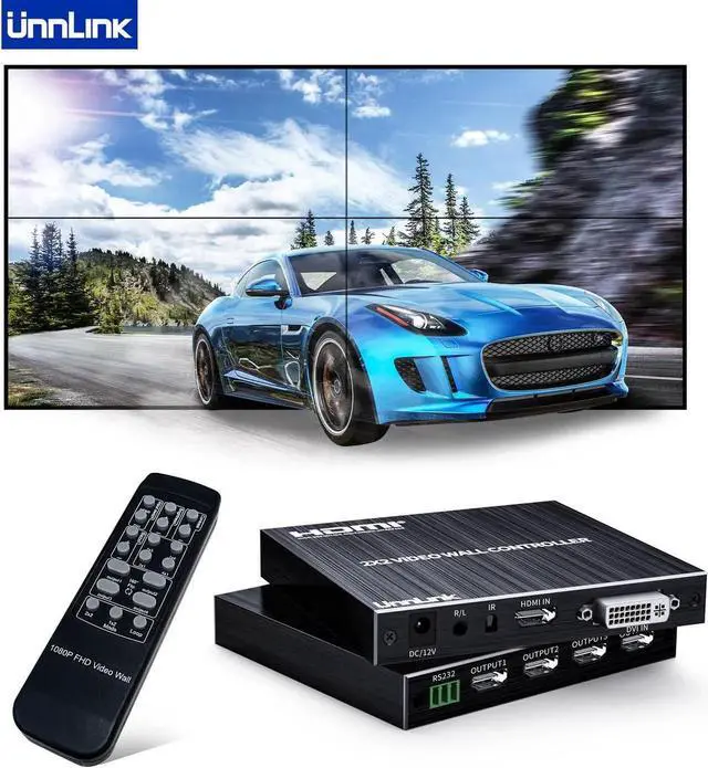 Main image of 2x2 HDMI DVI Video Wall Controller 1080P@60Hz with Remoter 3.5mm 1X2 1X3 1X4 2X1 3x1 4X1 2X2 Video Splitter 180 Flip