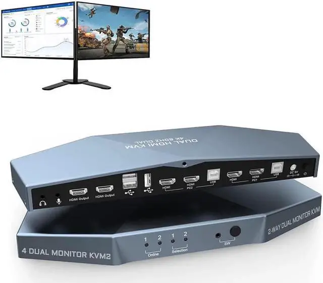 Main image of 2 PCs Dual Monitor HDMI KVM Switch 4K @60Hz, Support HDCP 2.2, HDMI + HDMI 4x2 Dual Monitor KVM Switch for 2 PCs and 2 Monitors