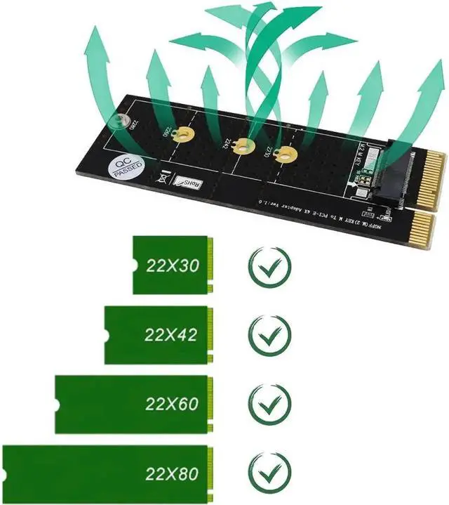 Alt view image 6 of 6 - +Gold M.2 SSD Cooling Support M Key 2230 2280 M2 SSD PCI Express Adapter Led M.2 NVMe SSD NGFF To PCIE 3.0 X4 Raiser Card