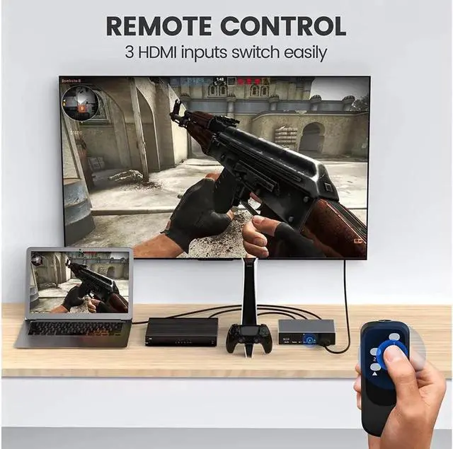 Alt view image 3 of 7 - HDMI 2.1 Switch 8K HDMI Splitter 3 in 1 Out, Ultra High-Speed 48Gbps HDMI Switcher with Remote Control, Supports 8K @60Hz 4K @120Hz, Compatible for PS5/PS4 Projectors Monitor