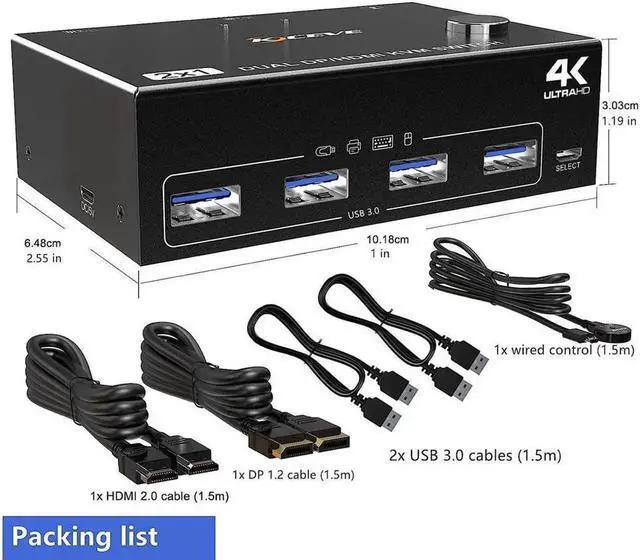 Alt view image 6 of 7 - 2 Port Displayport + HDMI Dual Monitor KVM Switch USB 3.0, HDMI DP Extended Display Switcher for 2 Computers Share 2 Monitors Support 4K @60Hz with 4 USB 3.0 Ports, Wired Remote and 4 Cables Included