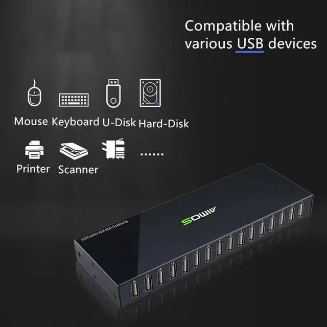 Alt view image 6 of 6 - USB 2.0 Switch KVM Switcher Splitter Box for 16 PC Sharing Printer Keyboard Mouse KVM 4K USB HDMI Switch Box Video Display NEW