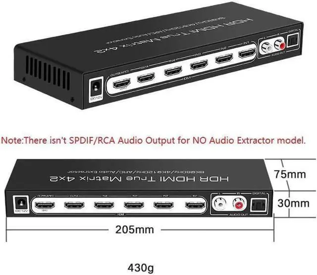 Alt view image 5 of 7 - 8K @60Hz HDR UHD HDMI 2.1 Matrix, HDR 4K 120Hz HDMI True Matrix 4x2 48Gbps ARC 8K 60Hz Splitter Switcher Switch 4 in 2 out HDMI2.1 Audio extractor