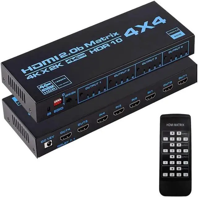 Alt view image 6 of 7 - Matrix 4X4, 4K UHD HDMI 4 In 4 Out Matrix HDMI 2.0 Matrix Switcher 4x4 Ports 4K @60Hz Support 4K Dolby Vision HDR HDCP 2.2 Support Remote Control