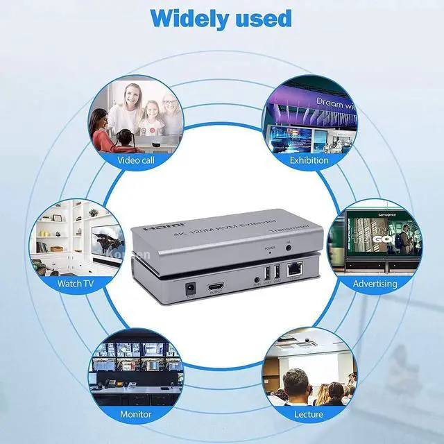 Alt view image 2 of 6 - 4K HDMI KVM Extender 120M HDMI USB Extender Over Ethernet Cat6/7 Cable with Loop-out Support USB Keyboard Mouse for PC Monitor