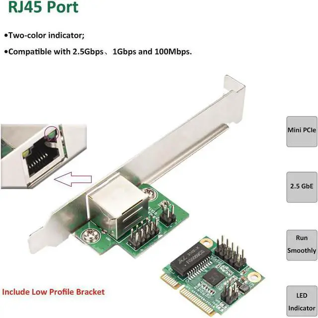 Alt view image 5 of 6 - 2.5GBase-T Gigabit Network Adapter with 1 Port 2500Mbps Mini PCIe 2.5gb Ethernet Card RJ45 LAN Controller Card