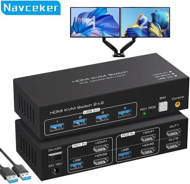 Main image of HDMI-compatible KVM Switch 8K 60Hz 2 Port Dual 2 Monitors 2 Computers 4K 120Hz USB 3.0 KVM Switch KVM Switcher HDMI 2.1