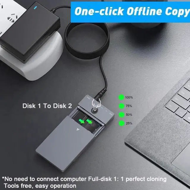 Alt view image 3 of 4 - Aomoproing Rocketek M2 SSD Case NVME Enclosure Offline Clone/Duplicator Function M.2 to USB Type C 3.1 for NGFF PCIE M/B&M Key Box,US plug