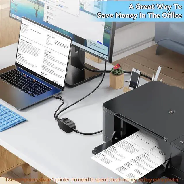 Alt view image 4 of 7 - USB Splitter 1 in 2 Out,Printer Splitter Switch for Two Computers,USB B Male to Dual USB Male Adapter Cable for Printer Scanner Fax Machine (5ft, One Side Working at A Time)