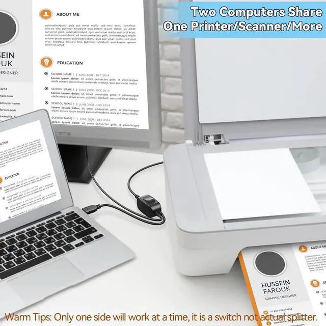 Alt view image 6 of 7 - USB Splitter 1 in 2 Out,Printer Splitter Switch for Two Computers,USB B Male to Dual USB Male Adapter Cable for Printer Scanner Fax Machine (5ft, One Side Working at A Time)