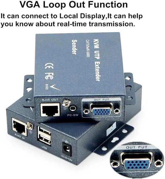 Alt view image 4 of 6 - Quality 330ft VGA + Stereo Audio + USB Signal KVM Extender Over Cat5 Cat5e Cat6 RJ45 Cable No Delay Loss VGA Transmitter