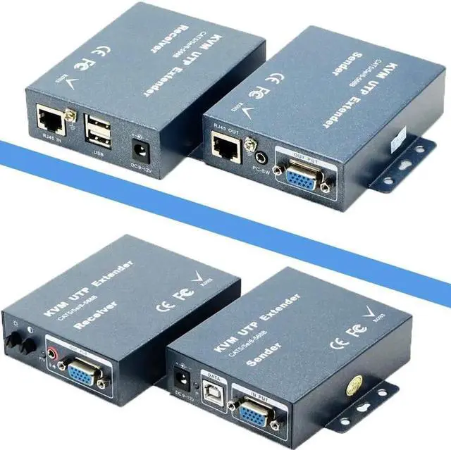 Alt view image 2 of 6 - Quality 330ft VGA + Stereo Audio + USB Signal KVM Extender Over Cat5 Cat5e Cat6 RJ45 Cable No Delay Loss VGA Transmitter
