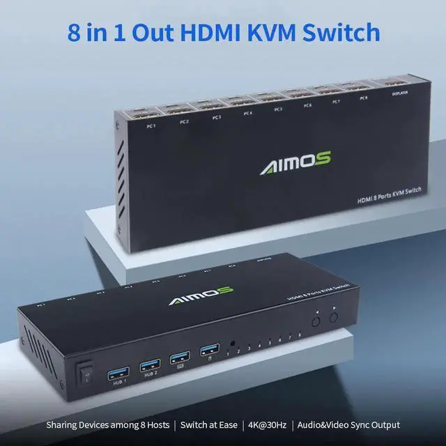 Alt view image 3 of 6 - 8 in 1 Out HDMI KVM Switch Sharing Monitor/Keyboard/Mouse/Printer among 8 Hosts/ 4K@30Hz/Audio&Video Sync Output