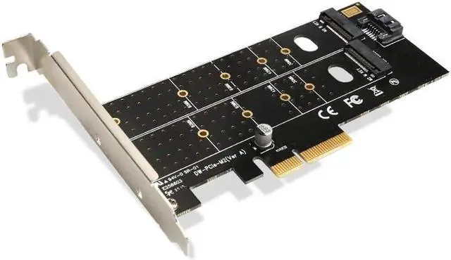 Alt view image 3 of 5 - PCIe to M.2 NVMe SSD NGFF Riser Card 110mm M Key and B Key Dual Interface with SATA Port Converter Adapter Expansion Card for PC