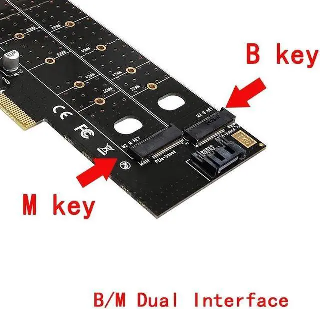 Alt view image 2 of 5 - PCIe to M.2 NVMe SSD NGFF Riser Card 110mm M Key and B Key Dual Interface with SATA Port Converter Adapter Expansion Card for PC