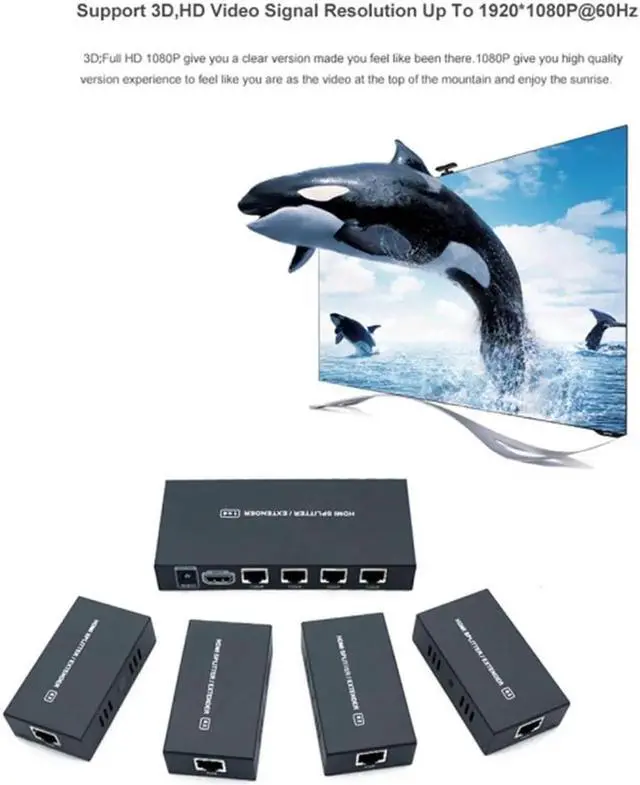 Alt view image 5 of 6 - HDMI-compatible/USB KVM Switch Splitter 1X4 HDMI Extender 60m 1 to 4 over cat5e cat6 RJ45 output Full HD1080p Paystation 4