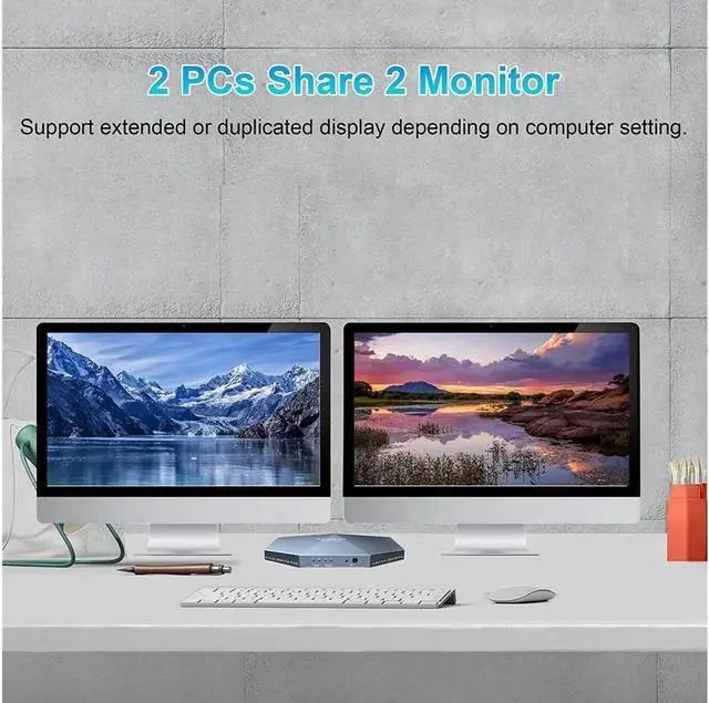 Alt view image 3 of 7 - Monitor HDMI 2.0 KVM Switch 2 Port Extended Display 4K @60Hz, USB KVM Switch HDMI 2 in 2 Out with Audio Microphone Output and 3 USB 2.0 Hub, 2 HDMI Monitors 2 Computers Switch, with 2 USB Cables