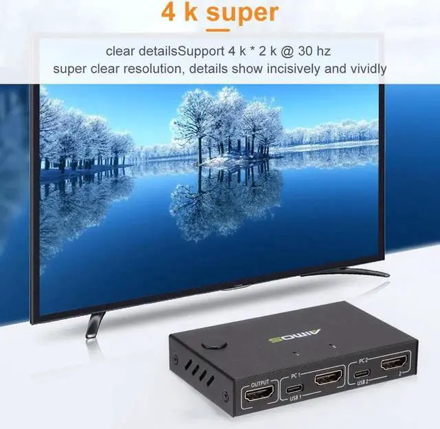 Alt view image 5 of 6 - HDMI-compatible Splitter 4K Switch KVM switch Usb 2.0 2 in1 Switcher For computer monitor Keyboard And Mouse EDID / HDCP Printer