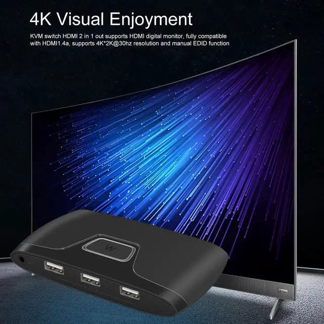 Alt view image 3 of 6 - Aomoproing KVM Switch HD MI 2 Port 4K USB Switch 2 IN 1 OUT Box for 2PC Sharing Printer Keyboard Mouse HD MI Switcher for PC Monitor