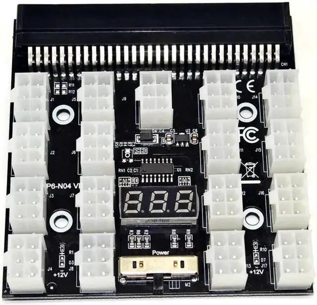 Alt view image 6 of 6 - Black PCI E 17* 6Pin Power Supply Breakout Board Adapter 1200w/750w 12V for (1200W) for Ethereum BTC Antminer Miner Mining