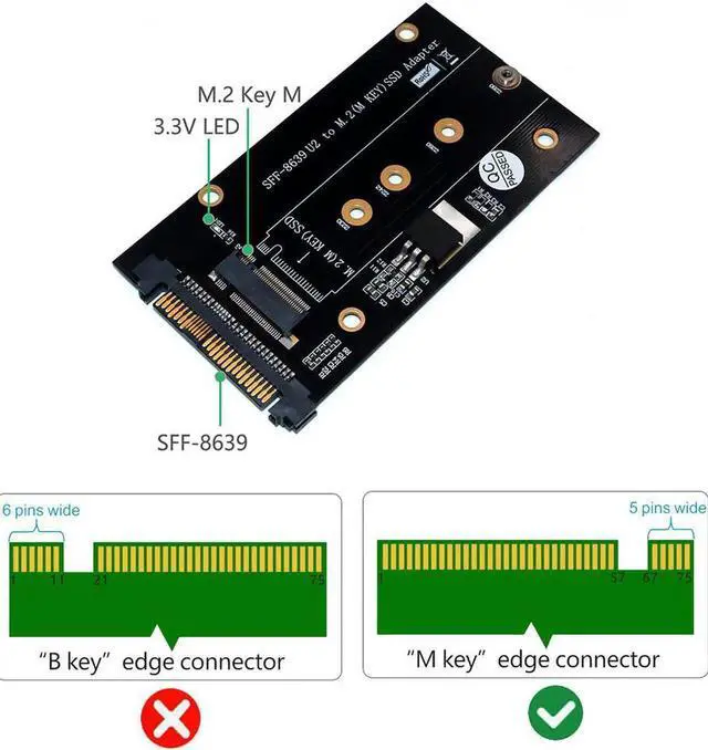 Alt view image 4 of 6 - U.2 SFF 8639 to M2 SSD Adapter U.2 to M.2 NVME SSD M Key Expansion Card Board for 2230 2242 2260 2280 M2 SSD