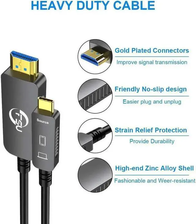 Alt view image 3 of 7 - USB 3.1 Type C to HDMI Fiber Optic Cable, 16.4ft/5M 18Gbps Ultra Speed Video Projection Cord, 4K@60hz, HDCP, 3D, Compatible with All Laptop Phones and Tablets with Type C & Thunderbolt 3 Interface