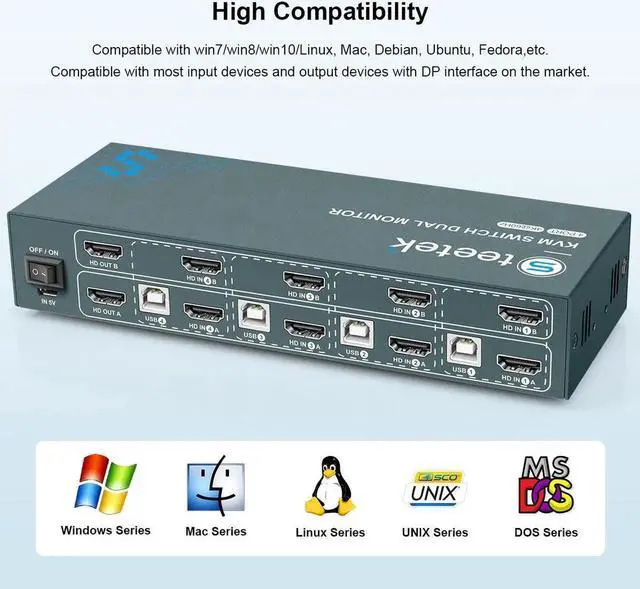 Alt view image 2 of 6 - 4 Port USB 3.0 KVM Switch Dual Monitor HDMI 4K 60Hz, Keyboard Video Mouse Peripherals Switcher for 4 Computers 2 Monitors
