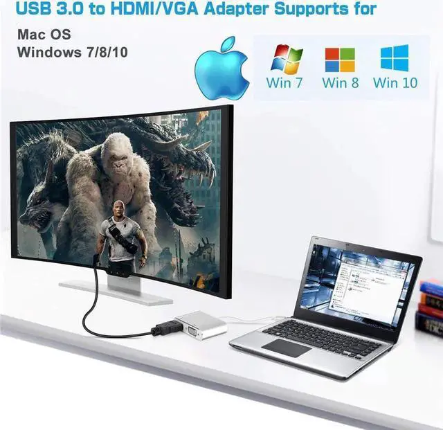 Alt view image 2 of 6 - 2019 USB 3.0 to HDMI VGA Adapter Mac OS USB to VGA HDMI Adaptor 1080P Converter Support HDMI VGA Sync Output for Windows7/8/10