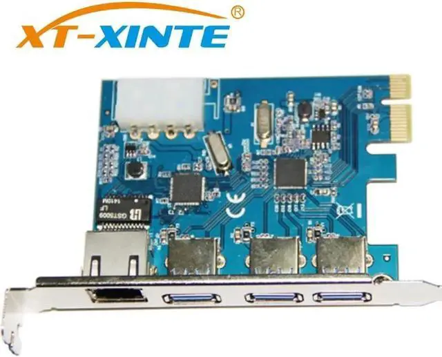 Alt view image 3 of 5 - USB 3.0 Expansion Card Desktop PCI-E to 3 Ports External USB 3.0 Ethernet RJ45 Port Adapter Card VL805 AX88179