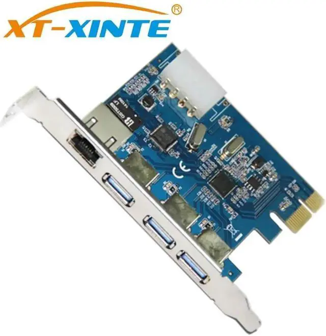 Alt view image 4 of 5 - USB 3.0 Expansion Card Desktop PCI-E to 3 Ports External USB 3.0 Ethernet RJ45 Port Adapter Card VL805 AX88179