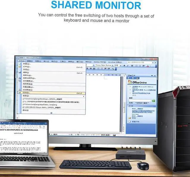 Alt view image 6 of 6 - AM-KM201 HDMI KVM Switcher 4K 2 in 1 out KVM Switcher Keyboard Mouse USB Shared Display Synchronization Controller