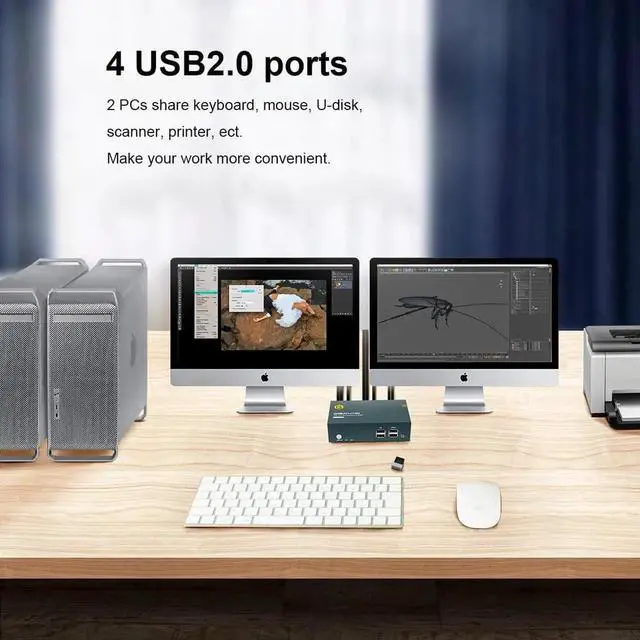 Main image of 2 port KVM Switch HDMI 2.0 Switcher Splitter 4K@60Hz 2 Group 2 In 2 Out 4 Port With 4 USB Hub For PC Macbook Laptop Dual Display