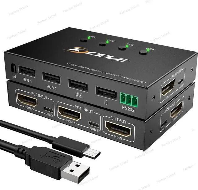 Main image of KC-401CR 4input-1output HDMI kvm USB2.0 2hosts, 1monitor, 1set of keyboard and mouse USB3.0 60hz 4k RS232