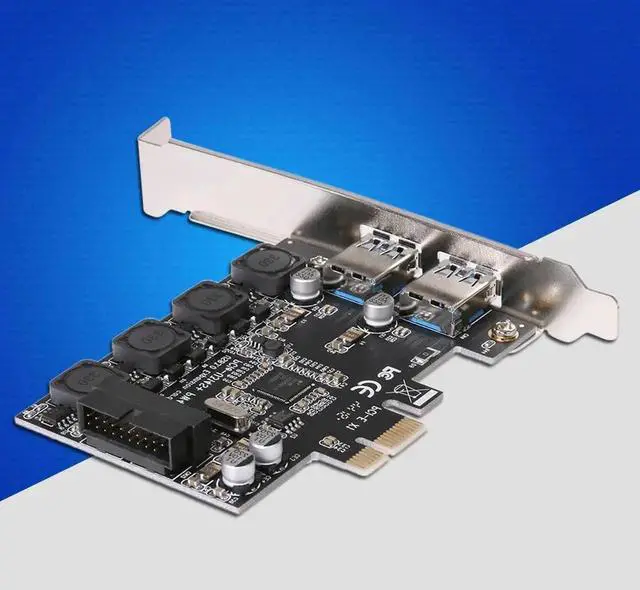 Alt view image 4 of 6 - USB3.0 PCI-E Expansion Card Adapter External 2 Port USB3.0 Hub + 19pin Header 2 Internal Port For PCI X1-X4/x8/x16 slot