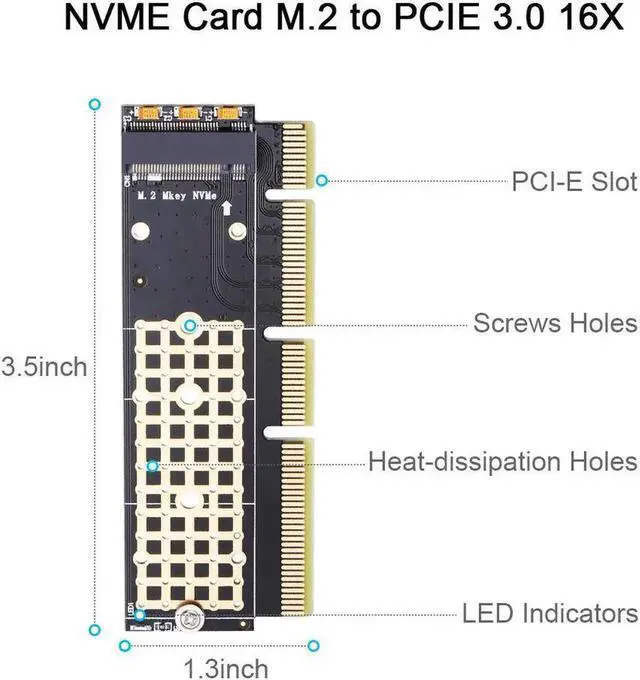 Alt view image 5 of 6 - Onvian M.2 NVMe Adapter SSD to PCIe Card M2 Key M Driver with Silicone Cooling Pad Hard Drive Adapter Support PCIe x4x8x16 Slot