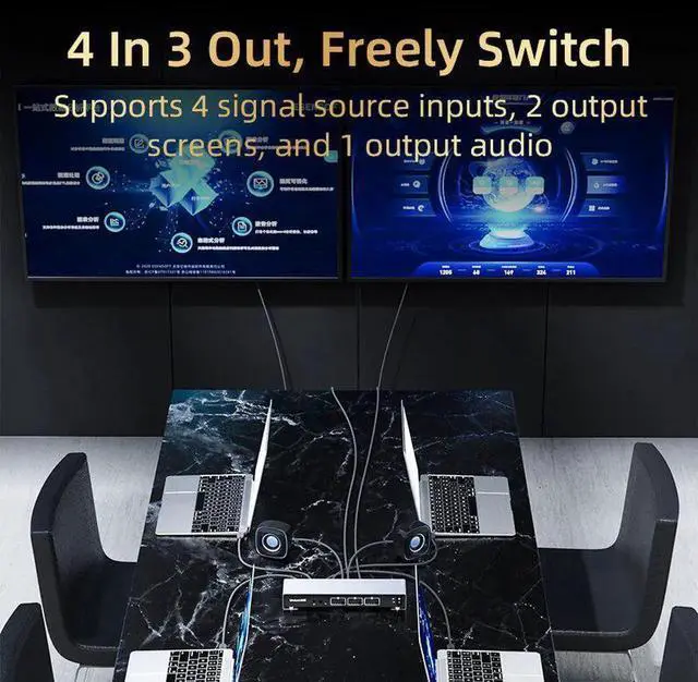 Alt view image 2 of 6 - Unnlink 4K60Hz HDMI Matrix 4 In 3 Out Switch with Optical 3.5mm Audio Splitter For Home Theater