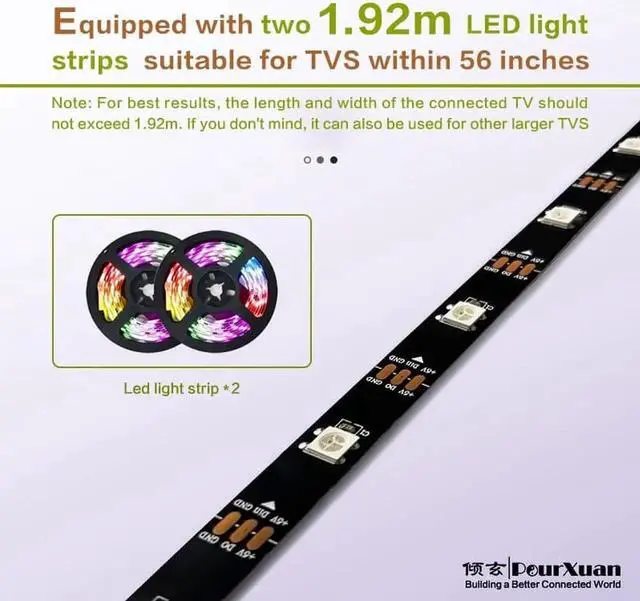 Alt view image 4 of 6 - Smart led strips lights that sync with your PC for room lg TV 55 inch HDMI2.0 4K switch usb lamp synchronization Dimmer