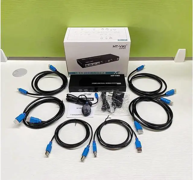 Alt view image 3 of 7 - Monitor HDMI KVM Switch 2 Port, 4K @60Hz USB HDMI Extended Display Switcher for 2 Computers Share 2 Monitors and 4 USB 2.0 Hub, Desktop Controller & USB Cables HD MI Cables Included
