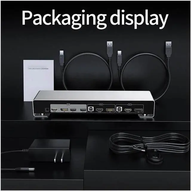 Alt view image 3 of 7 - Monitor DisplayPort HDMI KVM Switch, 4K @60Hz 2-Port Extended Display 2 in 2 Out DP + HDMI KVM Switch 2 Monitors 2 Computers Displayport and HDMI, with 2 x USB Ports