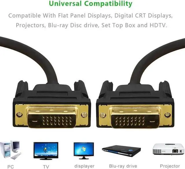 Alt view image 3 of 6 - DVI Cable DVI-D 24+1 Dual Link Adapter Male to Male High Speed Video Cable Support 3D 1080P for TV Projector Laptop Monitor Xbox