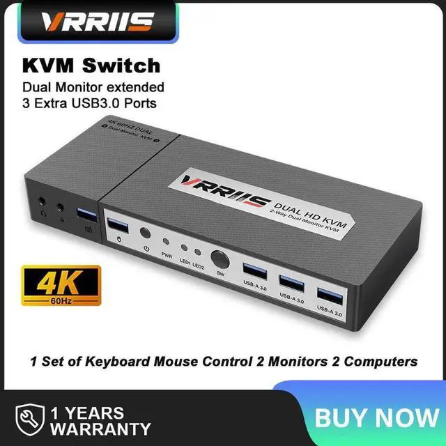 Main image of Switch 2 Monitors 2 Computers 4K Extend Display for PC Printer 2 PCs Share Keyboard Mouse 2 Monitor 3 USB Device Switch