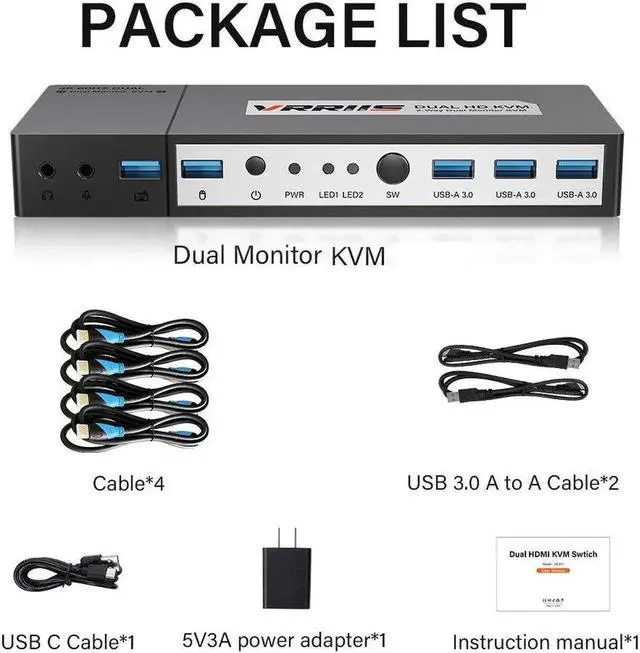 Alt view image 3 of 6 - Switch 2 Monitors 2 Computers 4K Extend Display for PC Printer 2 PCs Share Keyboard Mouse 2 Monitor 3 USB Device Switch