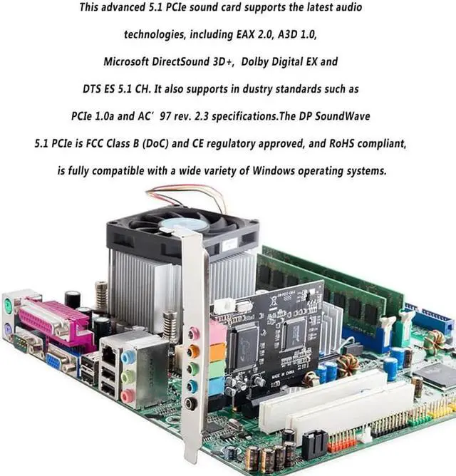Alt view image 6 of 6 - PCIE 5.1ch Sound Card converter adapter/PCI-express expand card support headset earphone add on card for PC computer /desktop